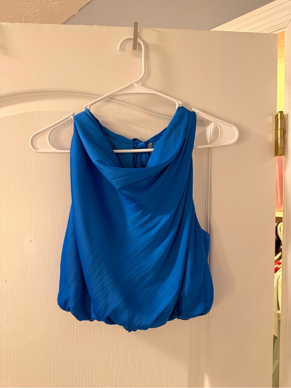 Royal blue tank top blouse with bow